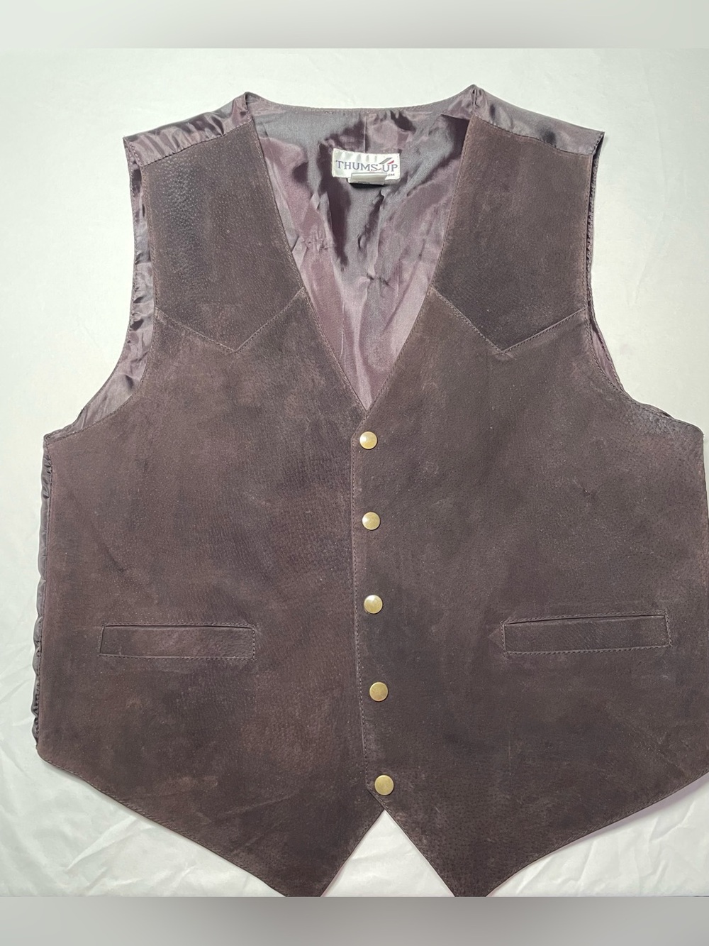 Vintage Thums Up Men’s Suede Leather Vest Brown Size Large Western 70s 80s 90s